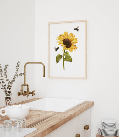 Sunflower and Bees Print