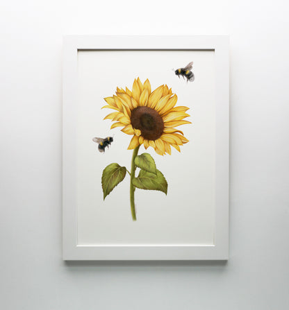 Sunflower and Bees Print