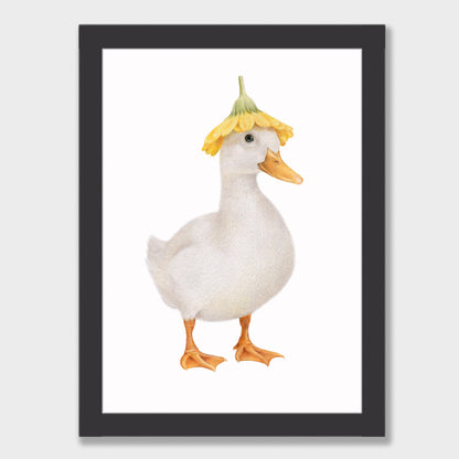 White Duck with Flower Hat Print