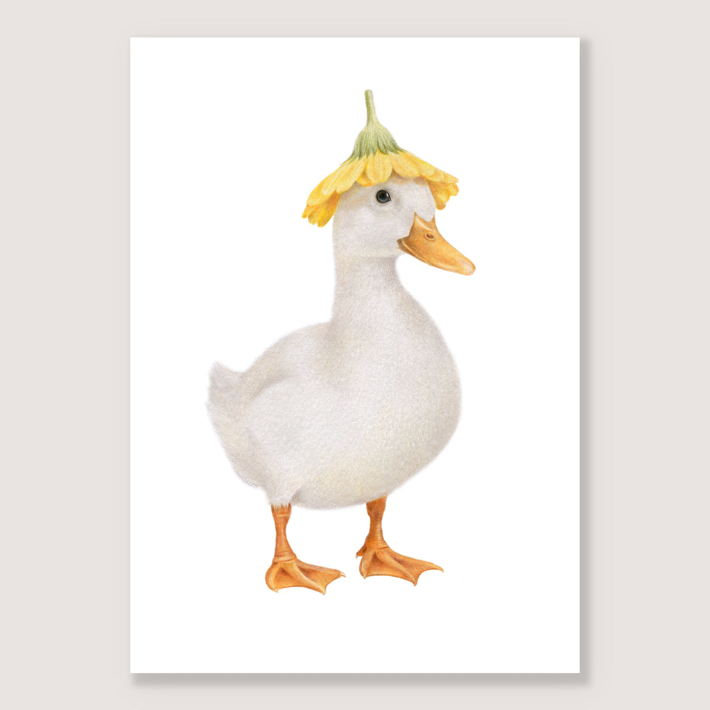 SALE - White Duck with Flower Hat A4
