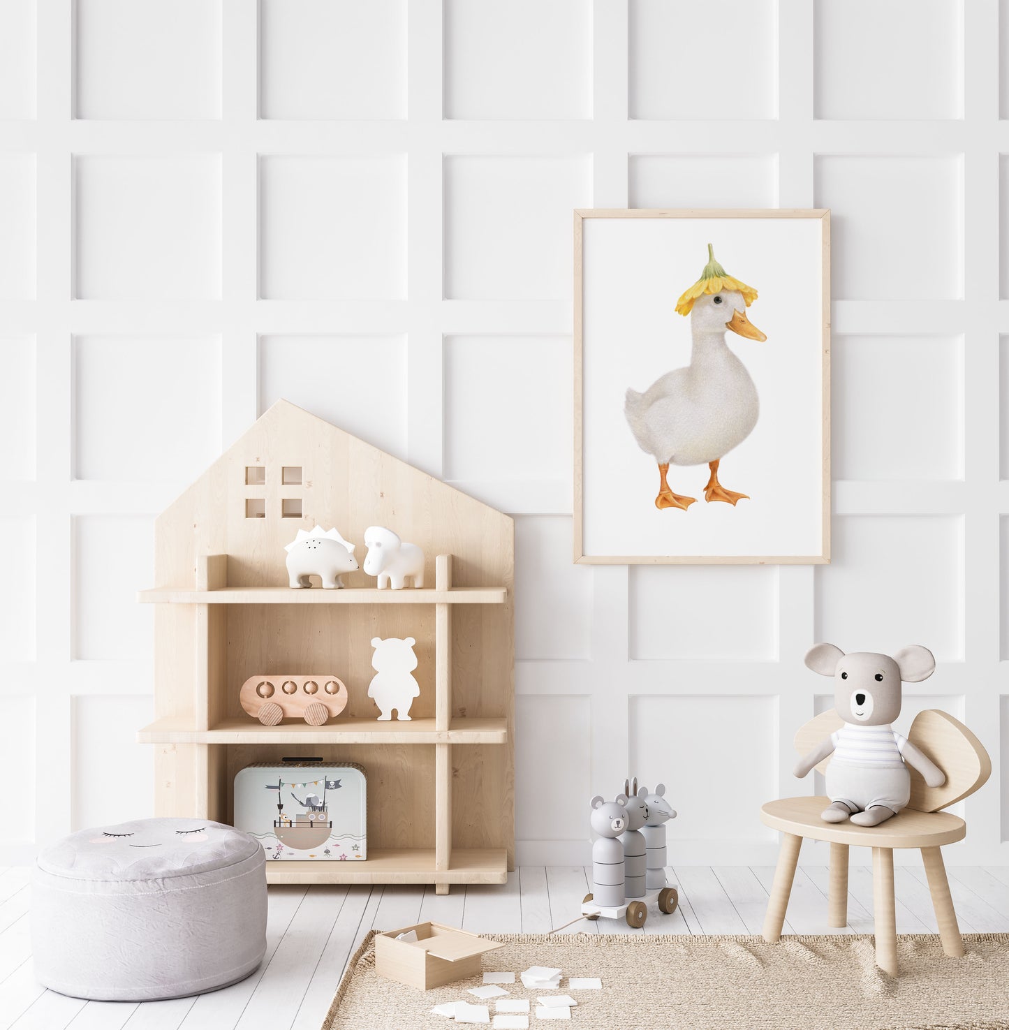 White Duck with Flower Hat Print