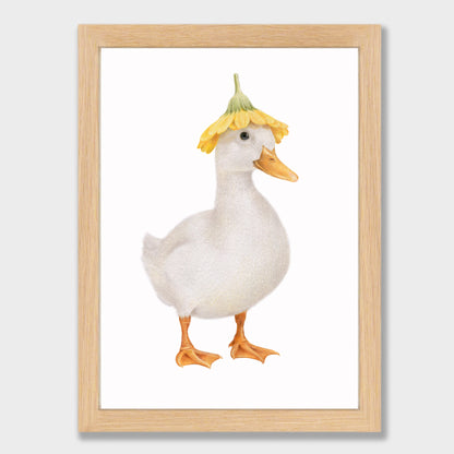 White Duck with Flower Hat Print