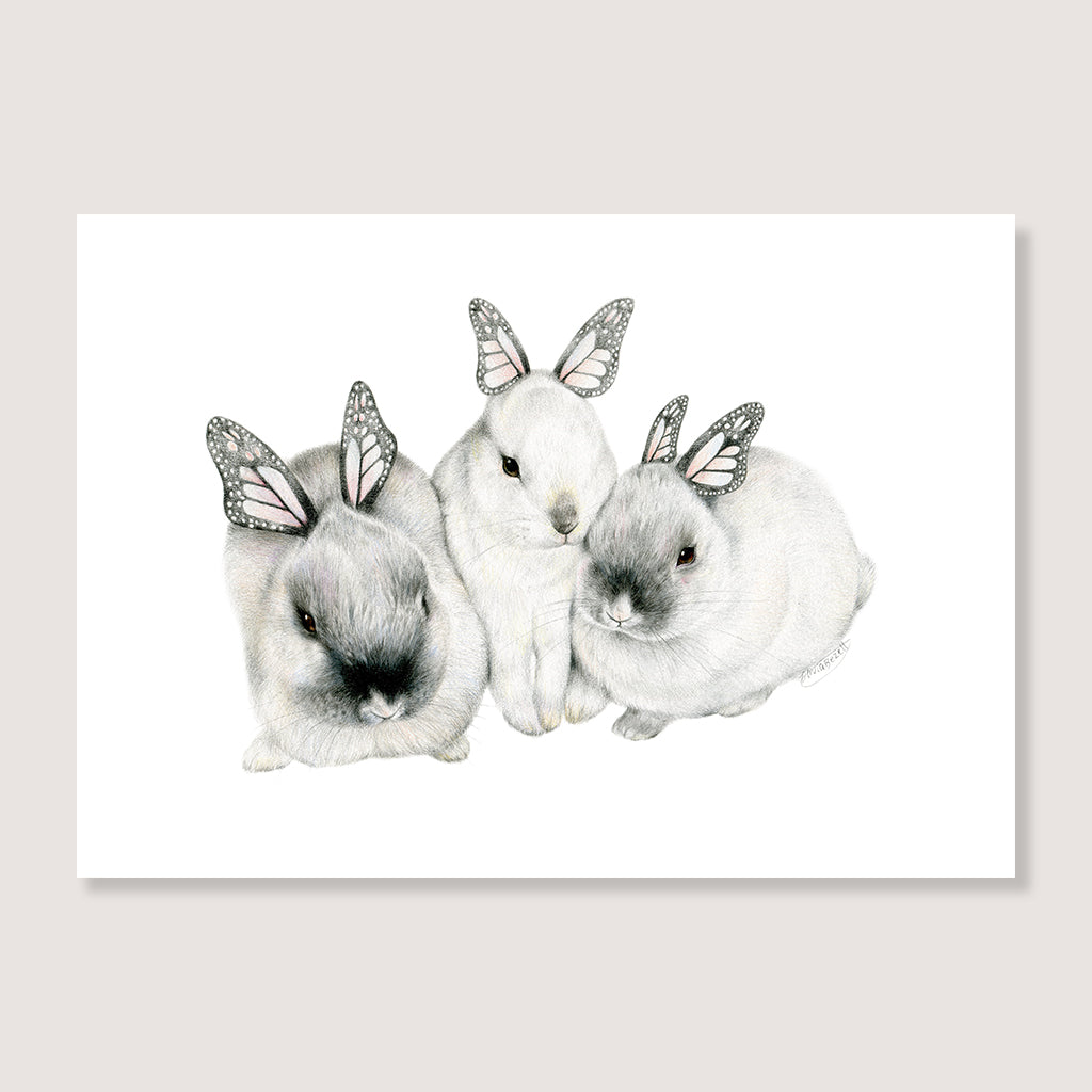 SALE - Butterfly Bunny Family print A5