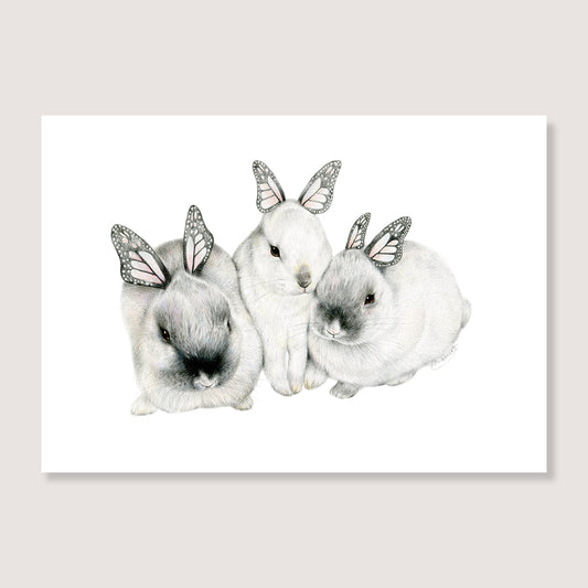 SALE - Butterfly Bunny Family print A5