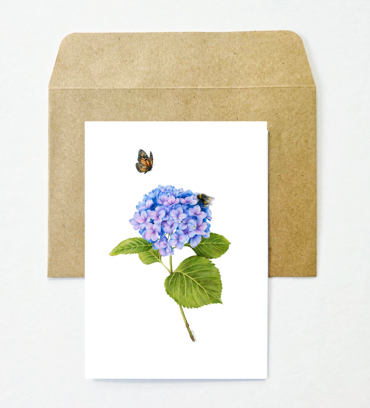 Hydrangea, Bee and Butterfly Greeting Card