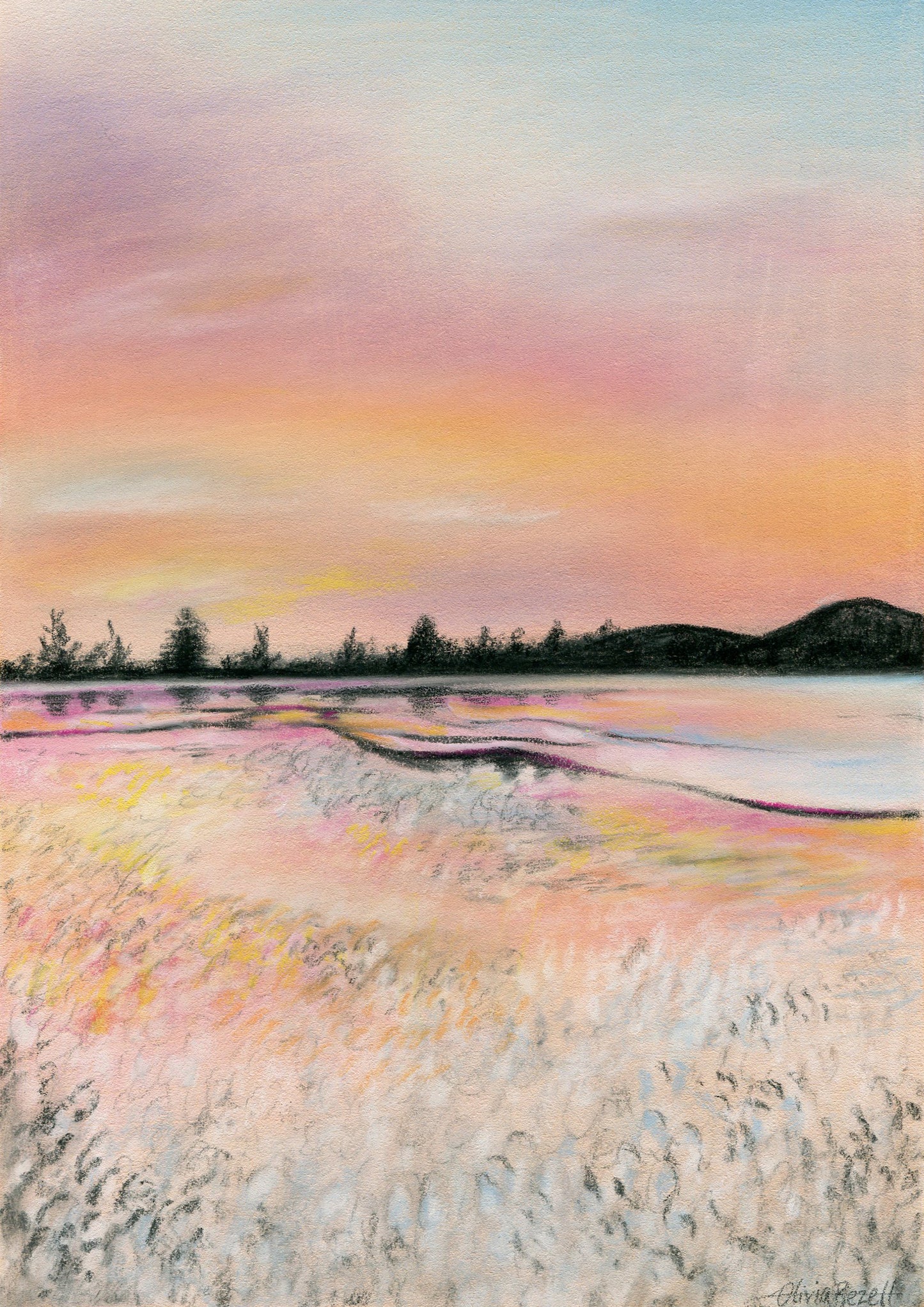 'Beach at Sunset' pastel original