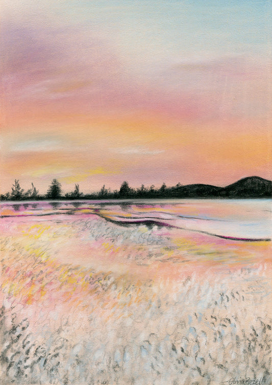'Beach at Sunset' pastel original