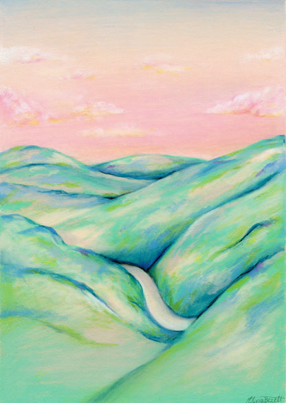 'Teal Hills' pastel original