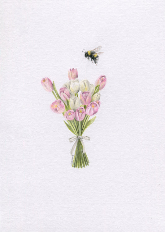 Mini one-off original 'Tulip Bouquet with Bee'