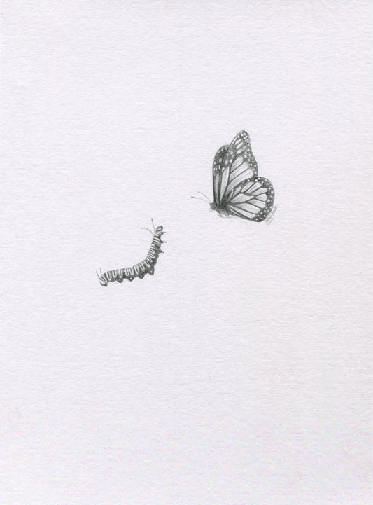 Mini one-off original 'Caterpillar and Butterfly'