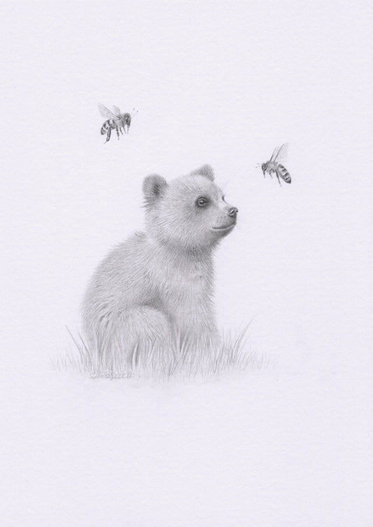 Mini one-off original 'Baby Bear and Bees'