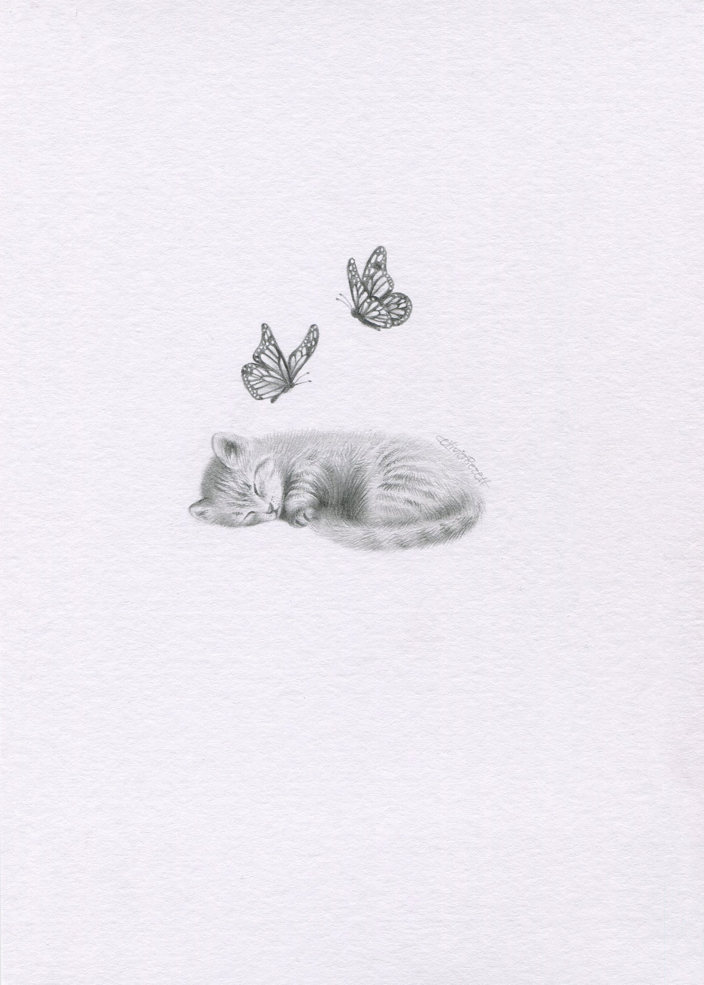 Mini one-off original 'Sleeping Kitten and Butterflies'