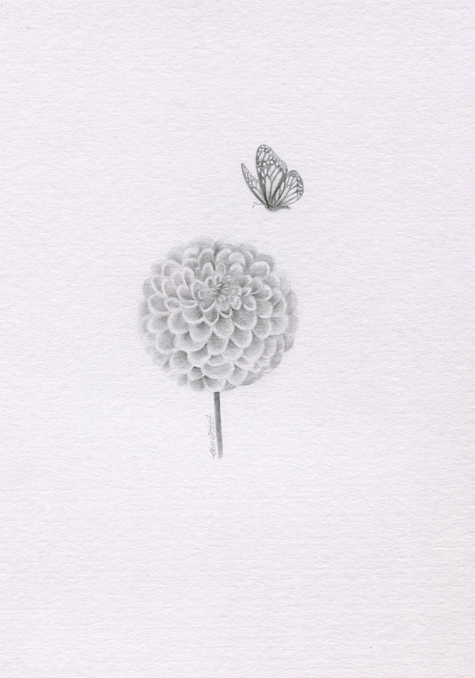 Mini one-off original 'Dahlia and Butterfly'