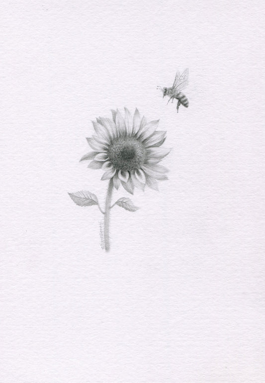 Mini one-off original 'Sunflower and Honey Bee'